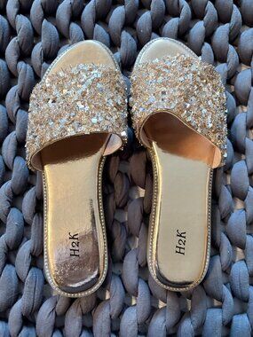 Rose Gold Slide on Flat Sandals